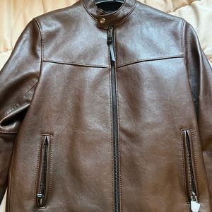 Brand new Coach Brown leather racer jacket Men size XS